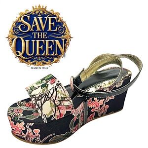 Save The Queen Vintage Wedge Sandals Women’s Size 8 EU 39 Floral Multicolor 90s